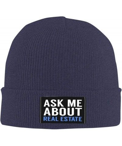 Ask Me About Real Estate Gift Beanie Hat Men Skull Cap Women Winter Warm Hat Knitted Hat Slouchy Stretchy Cap Black Navy Blue...