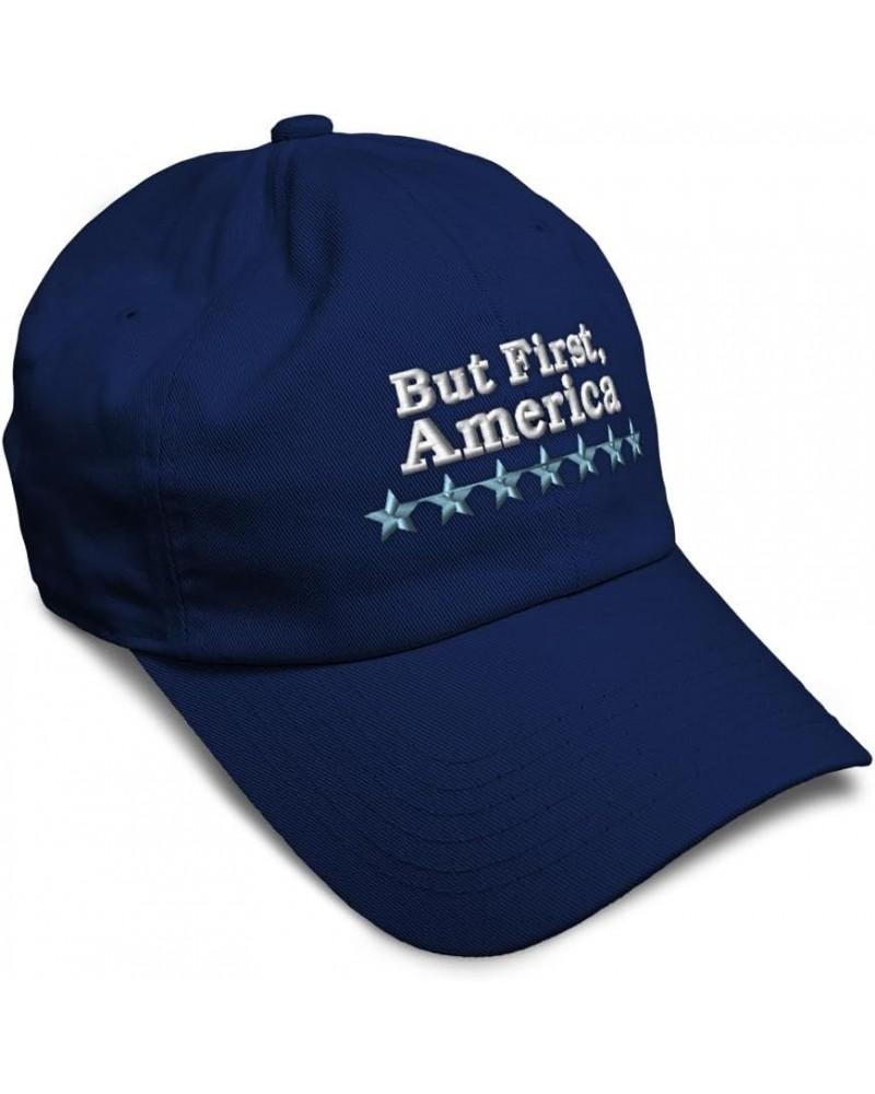 Soft Baseball Cap But First America Stars Cotton Dad Hats for Men & Women Navy $16.23 Baseball Caps