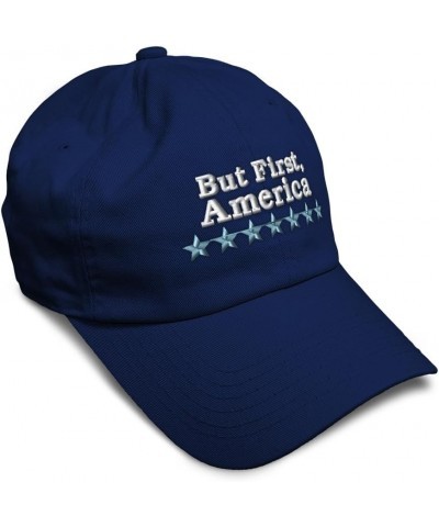 Soft Baseball Cap But First America Stars Cotton Dad Hats for Men & Women Navy $16.23 Baseball Caps