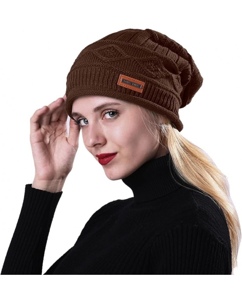 Knitted Hat Thick Soft Warm Thick Hat Without A Hood Suitable for Both Men and Women Hats Cover Ears Hats Coffee 5 $8.90 Skul...