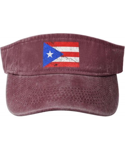 Flag of Puerto Rico Texture Effect Sun Visor Hats for Women Men Sun Hat Vintage Golf Hat Adjustable Baseball Cap Red $10.89 V...