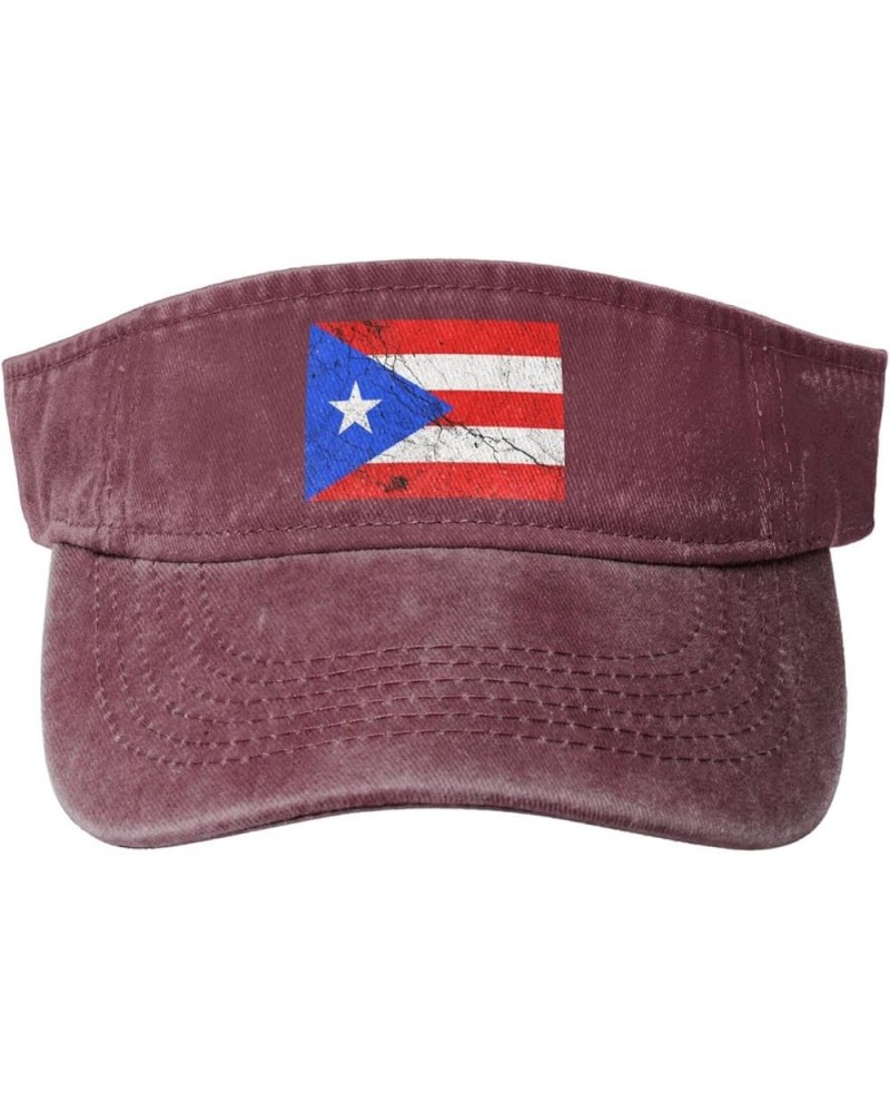 Flag of Puerto Rico Texture Effect Sun Visor Hats for Women Men Sun Hat Vintage Golf Hat Adjustable Baseball Cap Red $10.89 V...