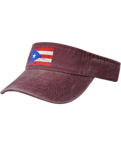 Flag of Puerto Rico Texture Effect Sun Visor Hats for Women Men Sun Hat Vintage Golf Hat Adjustable Baseball Cap Red $10.89 V...