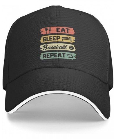 Eat Sleep Baseball Repeat Hat Funny Baseball Cap for Men Women Gift for Baseball Player Black Black $11.00 Baseball Caps