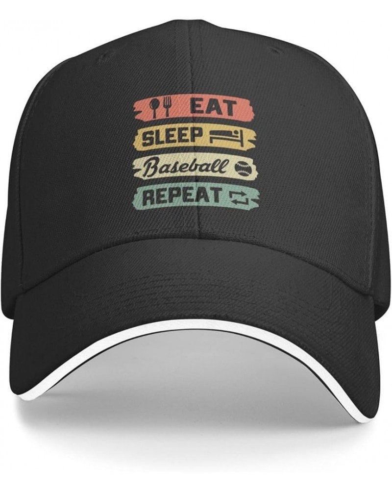 Eat Sleep Baseball Repeat Hat Funny Baseball Cap for Men Women Gift for Baseball Player Black Black $11.00 Baseball Caps