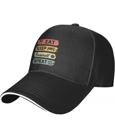 Eat Sleep Baseball Repeat Hat Funny Baseball Cap for Men Women Gift for Baseball Player Black Black $11.00 Baseball Caps