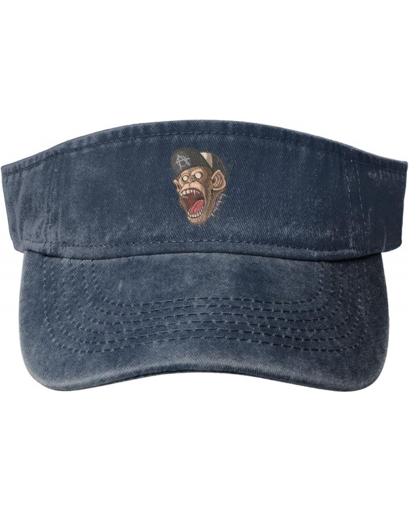 Screaming Monkeys Sun Visor Hats for Women Men Sun Hat Cotton Golf Hat Vintage Baseball Cap Navy Blue $13.30 Visors