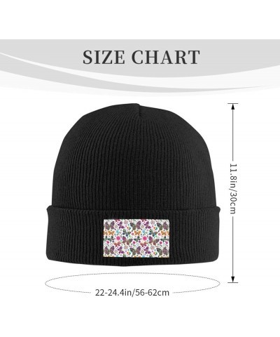 White Floral Pattern Colorful Butterflies Print Unisex Warm Knit Hat Cap Winter Cap Cute Soft Warm Outdoor Ski Knit Black $12...