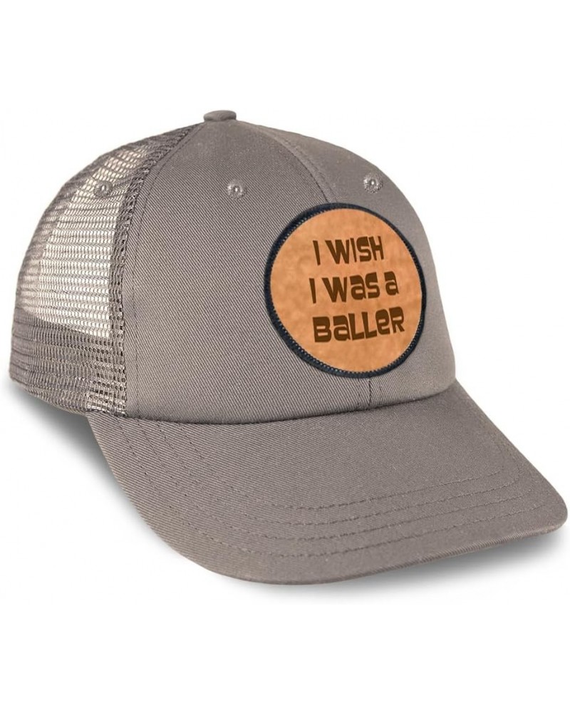 Patch Hat Printed Leather Background I Wish I was A Baller Baseball Ball Game Cotton Trucker Baseball Cap Grey Circle Patch D...