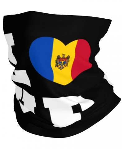 Love Moldova Flag Moldavian Heart Neck Gaiter Face Cover Scarf, Breathable Windproof Sun Protection Men Women Balaclava Outdo...