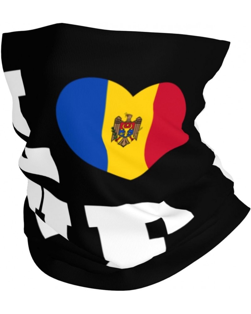 Love Moldova Flag Moldavian Heart Neck Gaiter Face Cover Scarf, Breathable Windproof Sun Protection Men Women Balaclava Outdo...