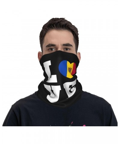 Love Moldova Flag Moldavian Heart Neck Gaiter Face Cover Scarf, Breathable Windproof Sun Protection Men Women Balaclava Outdo...