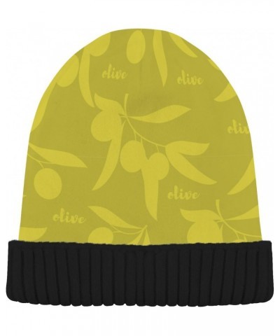 Soft Beanie Hat Black Thick Warm Hat Men Women Unisex Hat Olive Pattern Pattern $10.58 Skullies & Beanies