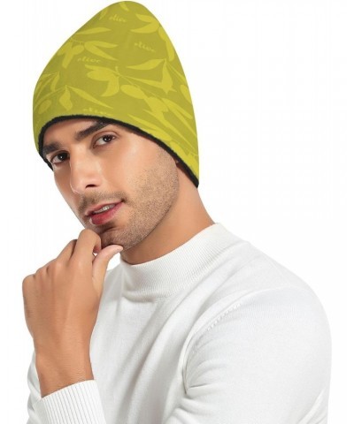 Soft Beanie Hat Black Thick Warm Hat Men Women Unisex Hat Olive Pattern Pattern $10.58 Skullies & Beanies