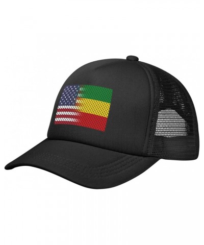 Flag of Ethiopian and USA Baseball Cap Adjustable Casual Mesh Hats Duck Tongue Hat for Men Women75 Black $12.52 Baseball Caps