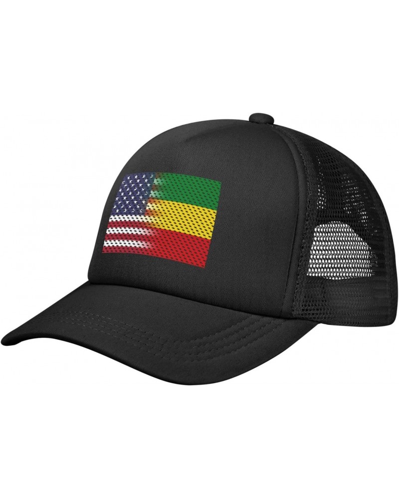 Flag of Ethiopian and USA Baseball Cap Adjustable Casual Mesh Hats Duck Tongue Hat for Men Women75 Black $12.52 Baseball Caps