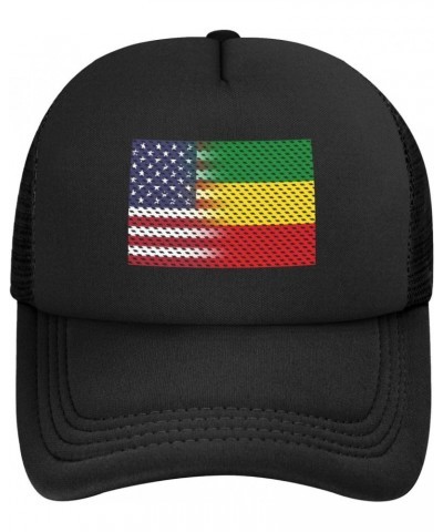 Flag of Ethiopian and USA Baseball Cap Adjustable Casual Mesh Hats Duck Tongue Hat for Men Women75 Black $12.52 Baseball Caps