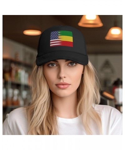 Flag of Ethiopian and USA Baseball Cap Adjustable Casual Mesh Hats Duck Tongue Hat for Men Women75 Black $12.52 Baseball Caps