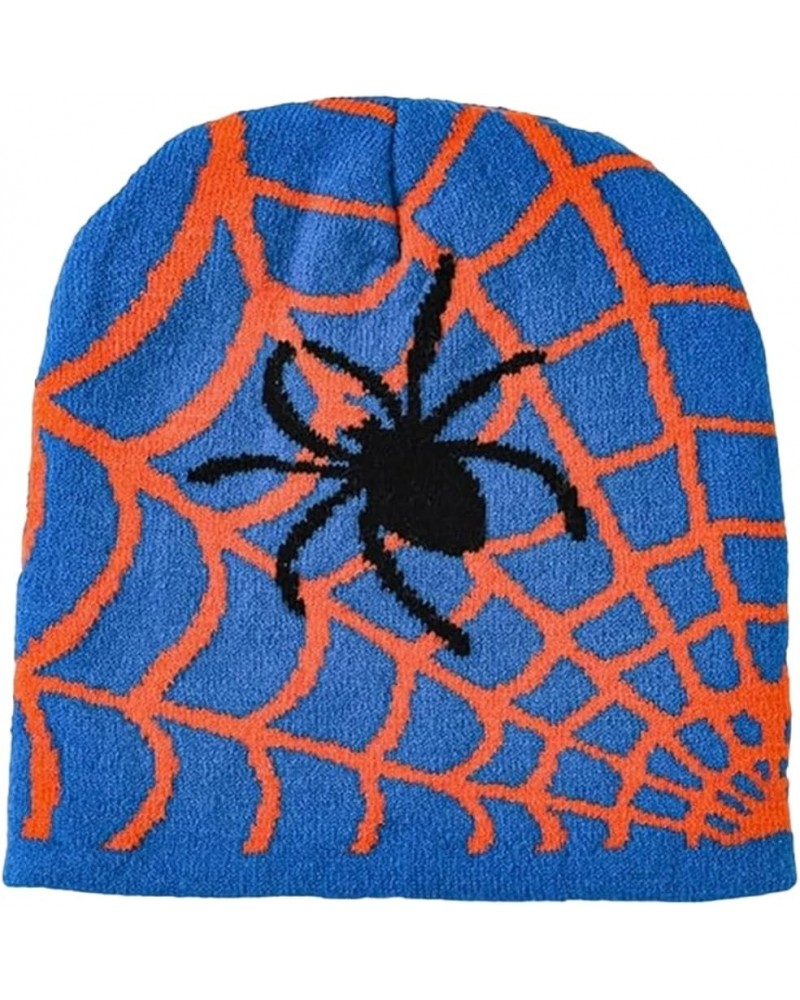 Y2K Hat Beanie Gothic Spider Graphic Knitted Spiderweb Women Beanie Winter Warm Beanies Beanies Hats Men Blue Orange $13.24 S...