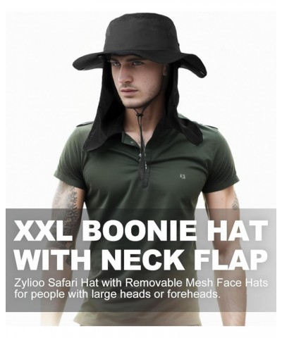 XXL Oversize UV Boonie Hats with Flap,Quick Dry Fishing Sun Hats,Adjustable Cooling Summer Hats with Strap Black-flap $10.00 ...