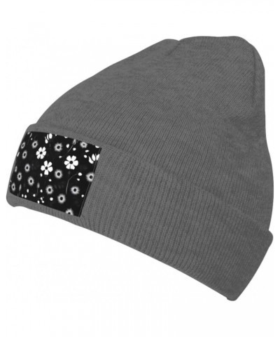 Black and White Floral Print Warm Knitted Hat, Neutral, Fashionable, Soft, Lightweight, Printed Fisherman Hat. $11.83 Skullie...