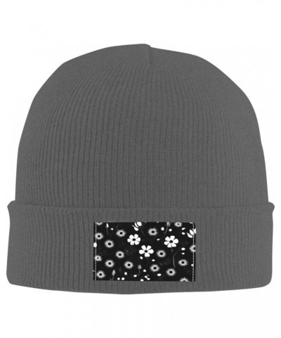 Black and White Floral Print Warm Knitted Hat, Neutral, Fashionable, Soft, Lightweight, Printed Fisherman Hat. $11.83 Skullie...