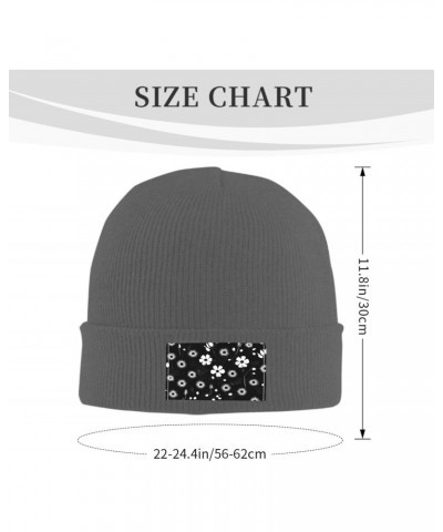 Black and White Floral Print Warm Knitted Hat, Neutral, Fashionable, Soft, Lightweight, Printed Fisherman Hat. $11.83 Skullie...