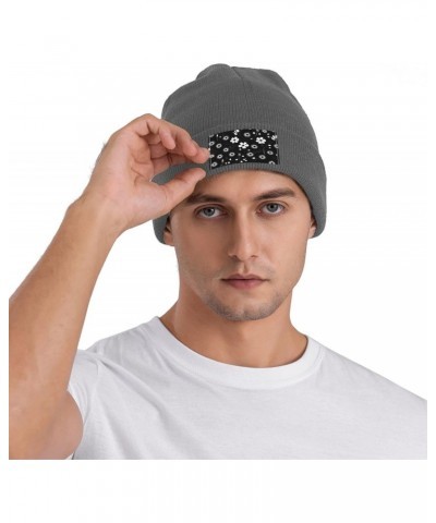 Black and White Floral Print Warm Knitted Hat, Neutral, Fashionable, Soft, Lightweight, Printed Fisherman Hat. $11.83 Skullie...