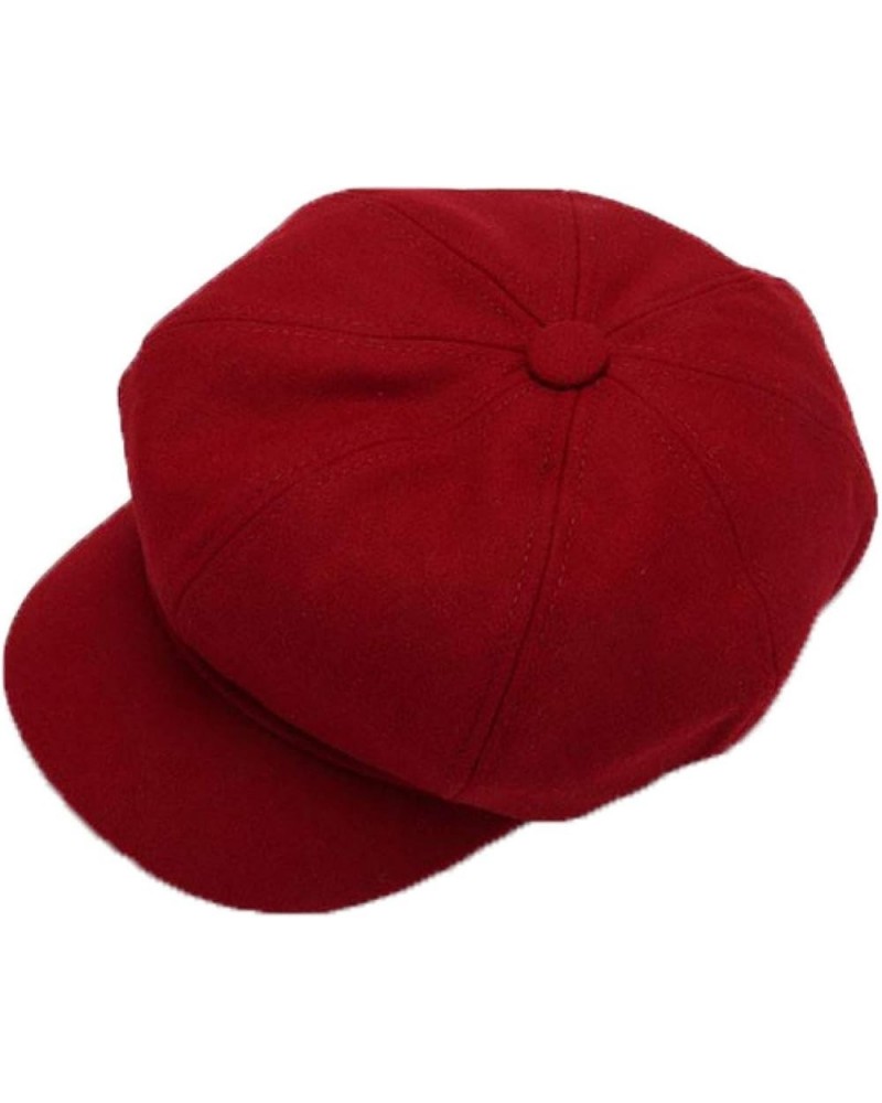 Woman Plain Colours Cabbie Hat Cute 8 Panels Visor Reversible Cotton Newsboy Caps Elastic Warm Painter Hat Wine Red $10.78 Ne...