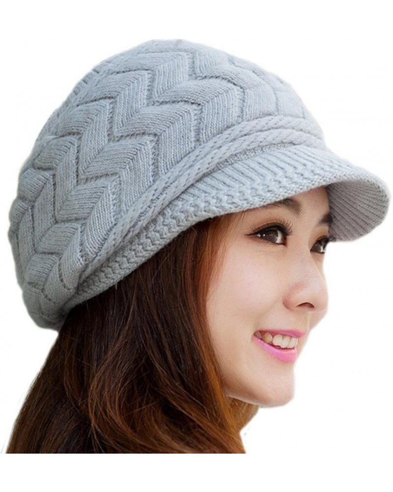 Womens Fashion Winter Warm Knit Hat Woolen Snow Ski Caps with Visor Grey $9.45 Skullies & Beanies