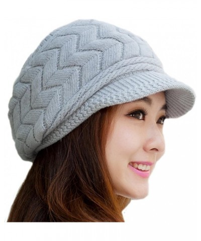 Womens Fashion Winter Warm Knit Hat Woolen Snow Ski Caps with Visor Grey $9.45 Skullies & Beanies