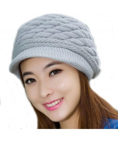 Womens Fashion Winter Warm Knit Hat Woolen Snow Ski Caps with Visor Grey $9.45 Skullies & Beanies