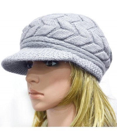 Womens Fashion Winter Warm Knit Hat Woolen Snow Ski Caps with Visor Grey $9.45 Skullies & Beanies