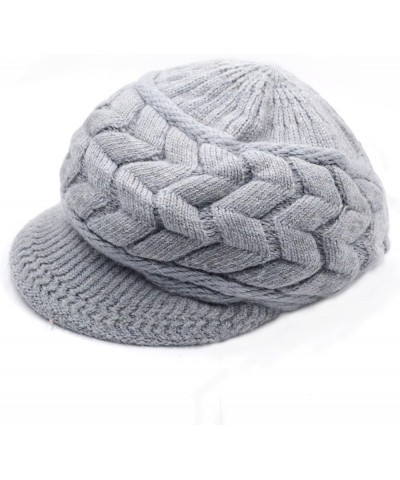 Womens Fashion Winter Warm Knit Hat Woolen Snow Ski Caps with Visor Grey $9.45 Skullies & Beanies