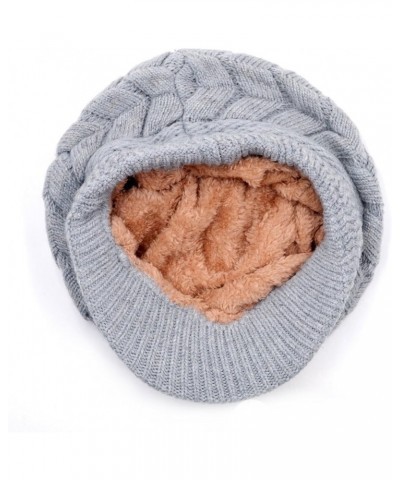 Womens Fashion Winter Warm Knit Hat Woolen Snow Ski Caps with Visor Grey $9.45 Skullies & Beanies