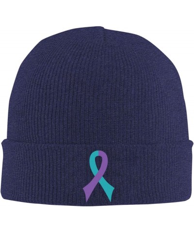 Suicide Prevention Awareness Ribbon Cozy Knitted Hat for Winter - Warm Comfort Black Navy Blue $11.94 Skullies & Beanies