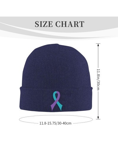 Suicide Prevention Awareness Ribbon Cozy Knitted Hat for Winter - Warm Comfort Black Navy Blue $11.94 Skullies & Beanies