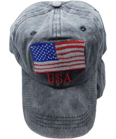 Fitted Hats for Men Baseball Cap - Adjustable Baseball Caps for Men USA Waving Flag Blue Washed Thick Stripes Embroidered Acr...