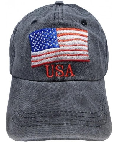 Fitted Hats for Men Baseball Cap - Adjustable Baseball Caps for Men USA Waving Flag Blue Washed Thick Stripes Embroidered Acr...