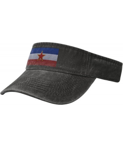 Flag of Yugoslavia Knitting Effect Sun Visor Hats for Women Men Adjustable Sports Sun Hats Golf Cap Black $11.83 Visors