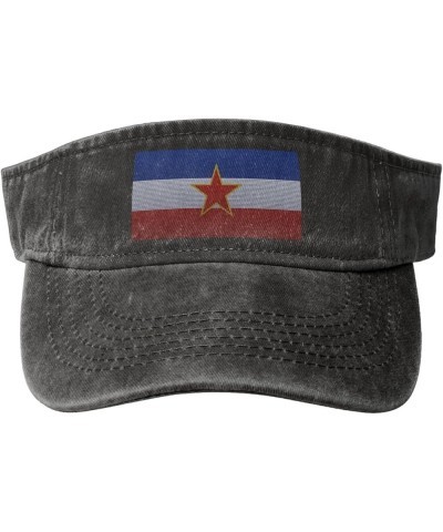 Flag of Yugoslavia Knitting Effect Sun Visor Hats for Women Men Adjustable Sports Sun Hats Golf Cap Black $11.83 Visors