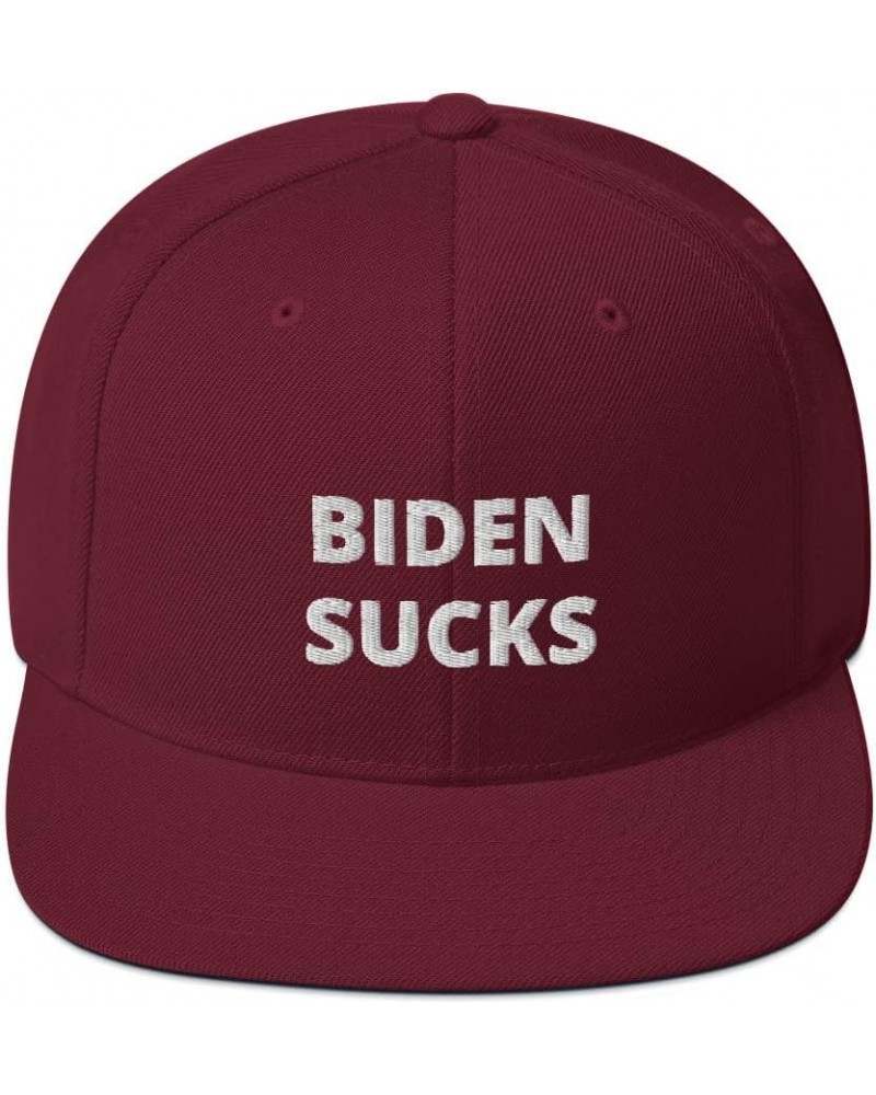 Biden Sucks Funny Republican Flatbrim Flat Brim Snapback Hat Cap Maroon $20.33 Baseball Caps