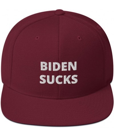 Biden Sucks Funny Republican Flatbrim Flat Brim Snapback Hat Cap Maroon $20.33 Baseball Caps