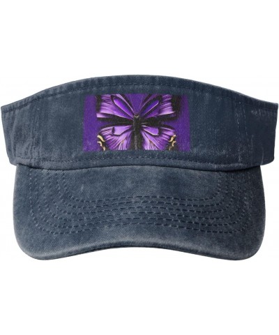 Cute Purple Butterfly Print Denim Sun Visor Cap Versatile Unisex Design,for Outdoor Activities and Daily Wear $14.01 Visors