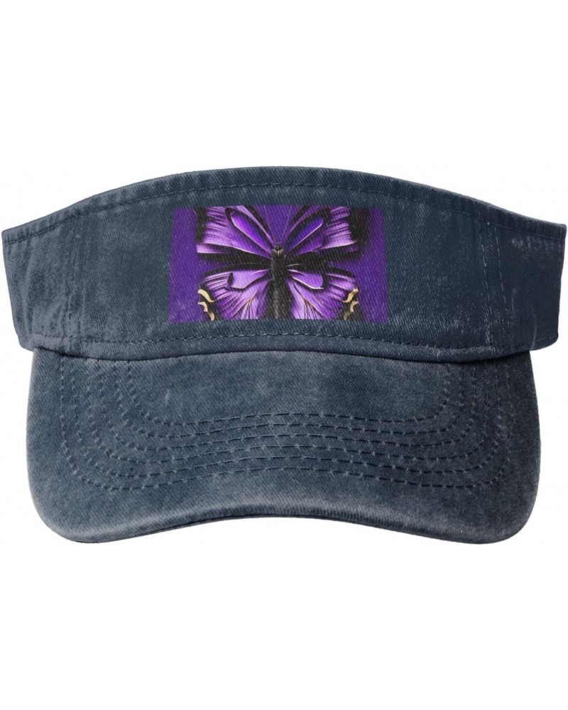 Cute Purple Butterfly Print Denim Sun Visor Cap Versatile Unisex Design,for Outdoor Activities and Daily Wear $14.01 Visors