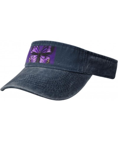 Cute Purple Butterfly Print Denim Sun Visor Cap Versatile Unisex Design,for Outdoor Activities and Daily Wear $14.01 Visors