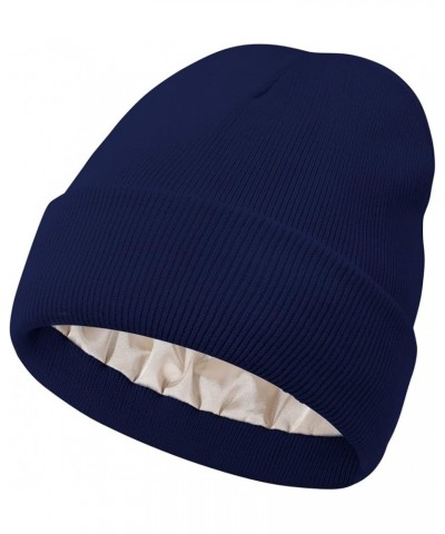 Satin Lined Beanie for Women Silk Lined Beanie Knit Winter Hats for Women Skull Cap Acrylic Soft Warm Beanie Hat Navy $7.79 S...