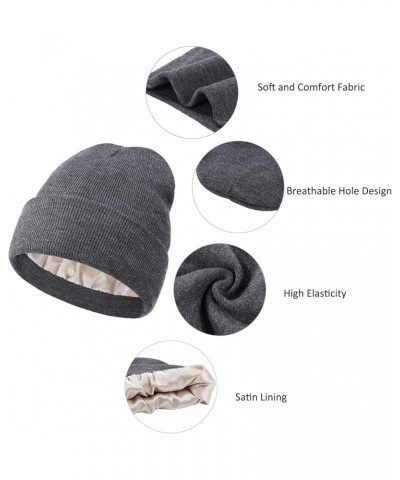 Satin Lined Beanie for Women Silk Lined Beanie Knit Winter Hats for Women Skull Cap Acrylic Soft Warm Beanie Hat Navy $7.79 S...