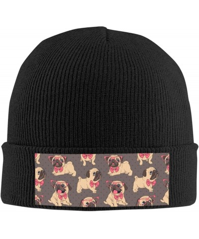 Pug Puppy in Glasses and Bow Tie Print Beanie Hat Funny Cuffed Cap for Men Women Hiking Black $10.26 Skullies & Beanies