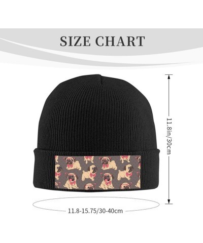 Pug Puppy in Glasses and Bow Tie Print Beanie Hat Funny Cuffed Cap for Men Women Hiking Black $10.26 Skullies & Beanies